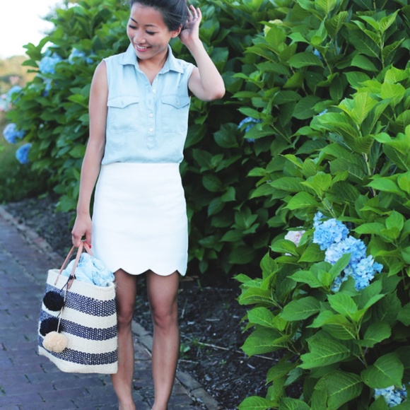 Topshop White Scalloped Hem Skirt